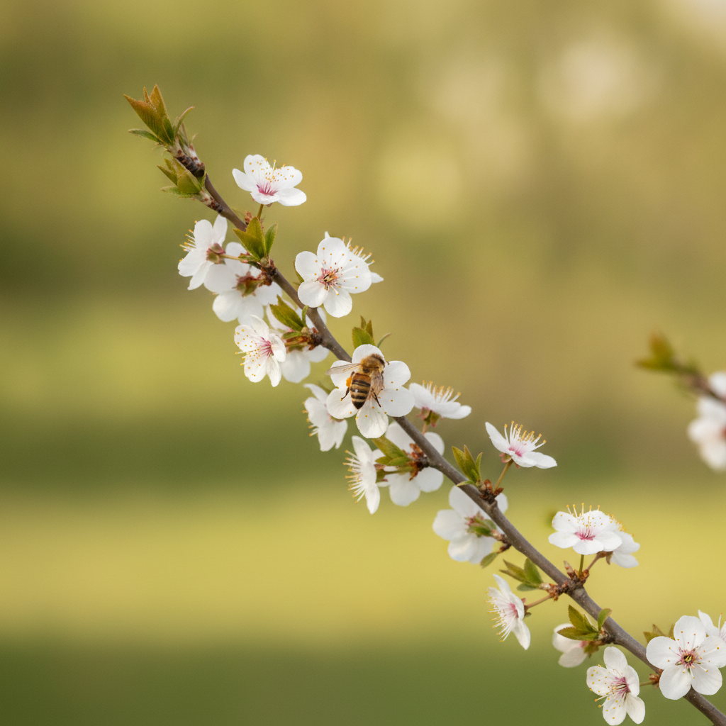 Fruitboom — Malus/Pyrus/Prunus spp. met solitaire bij (illustratie)