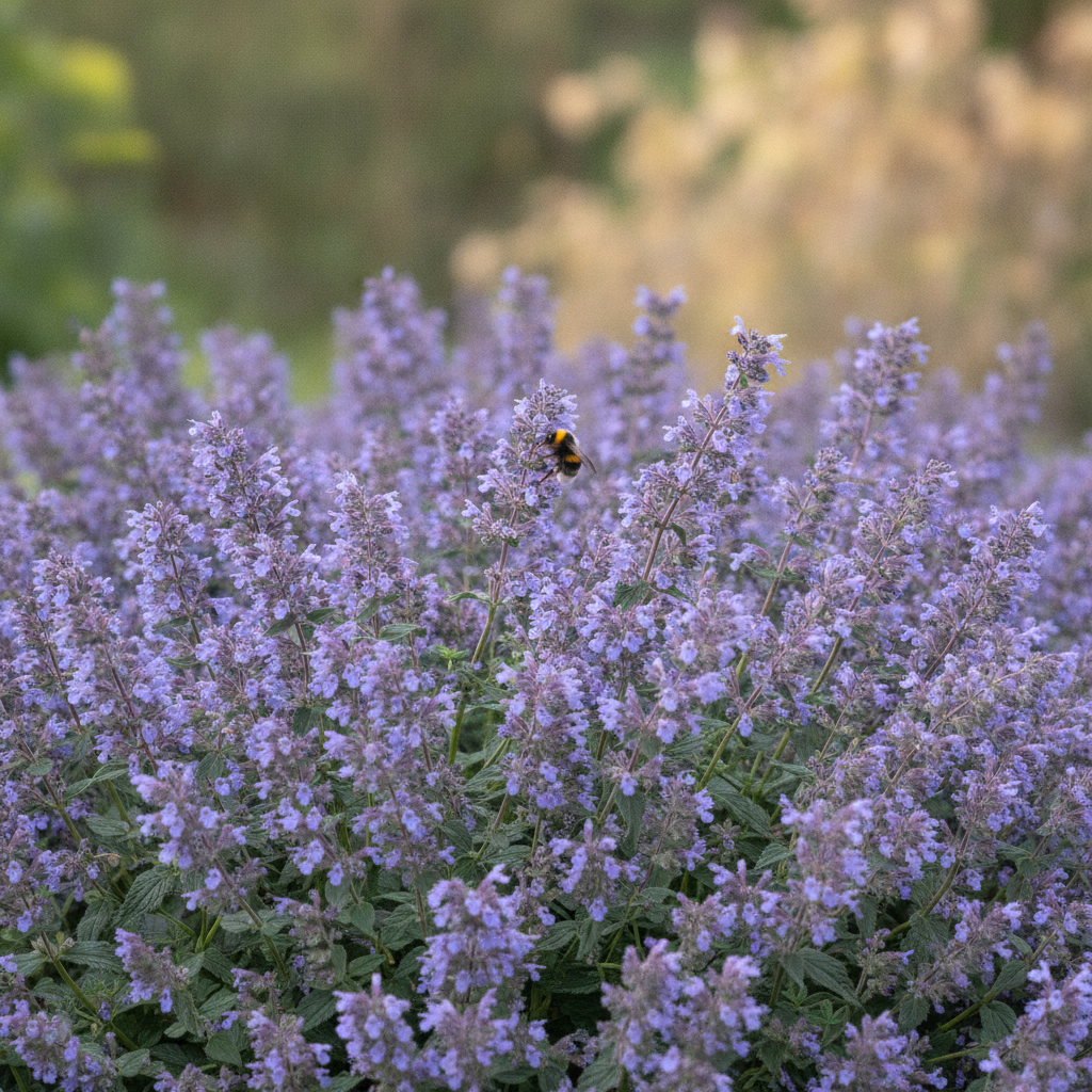 Kattenkruid — Nepeta x faassenii / Nepeta spp. met hommel (illustratie)