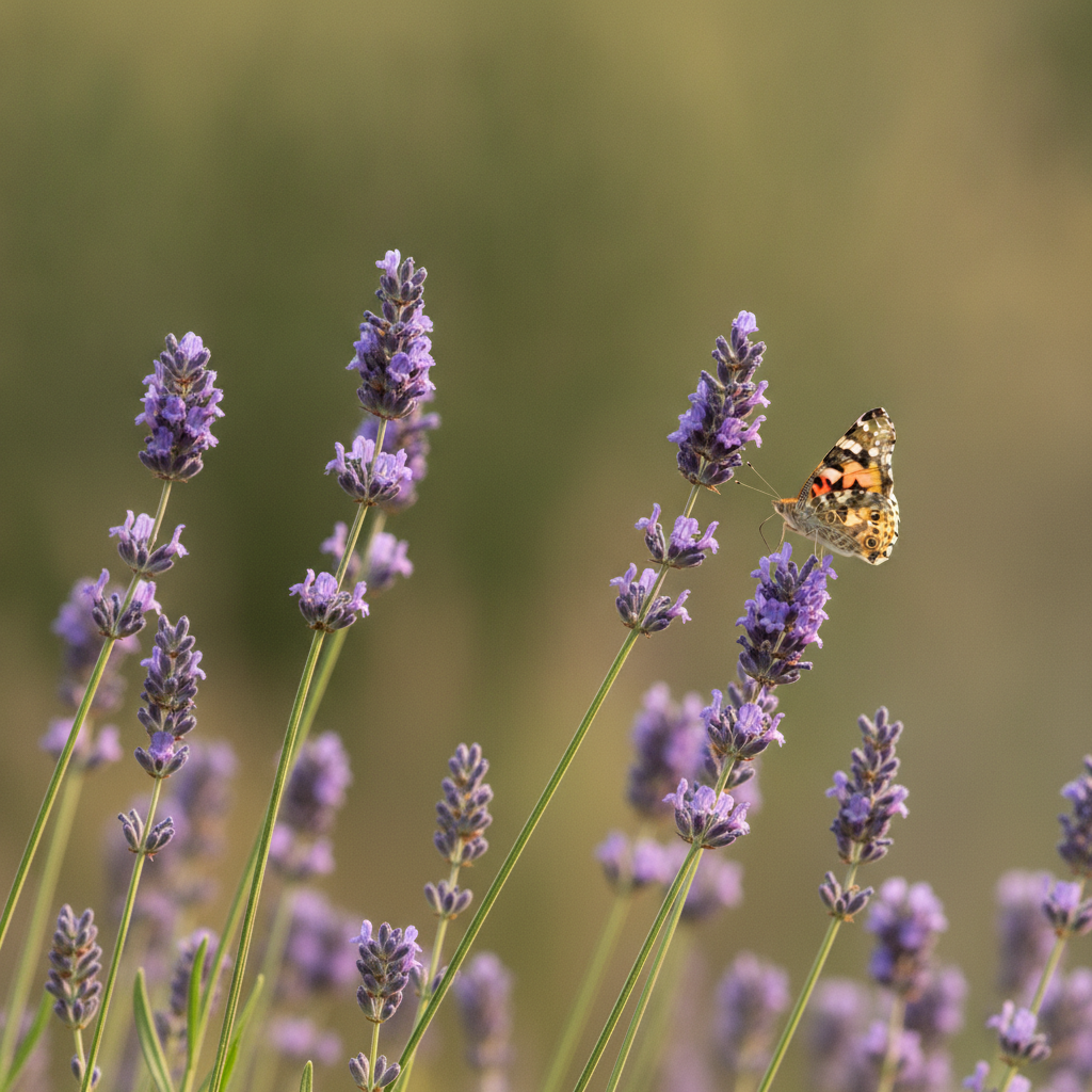 Lavendel — Lavandula angustifolia met dagvlinder (illustratie)