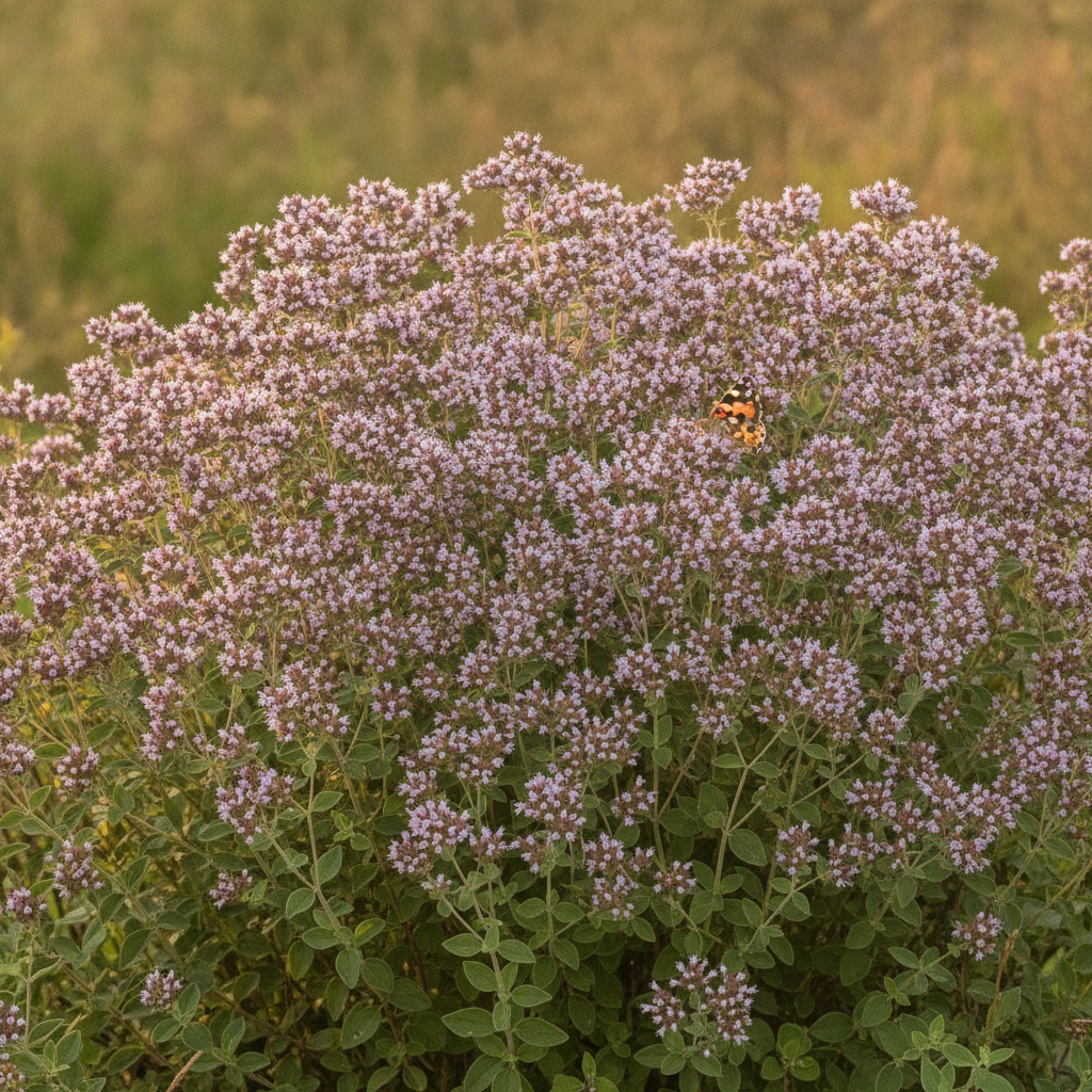 Wilde marjolein — Origanum vulgare met dagvlinder (illustratie)
