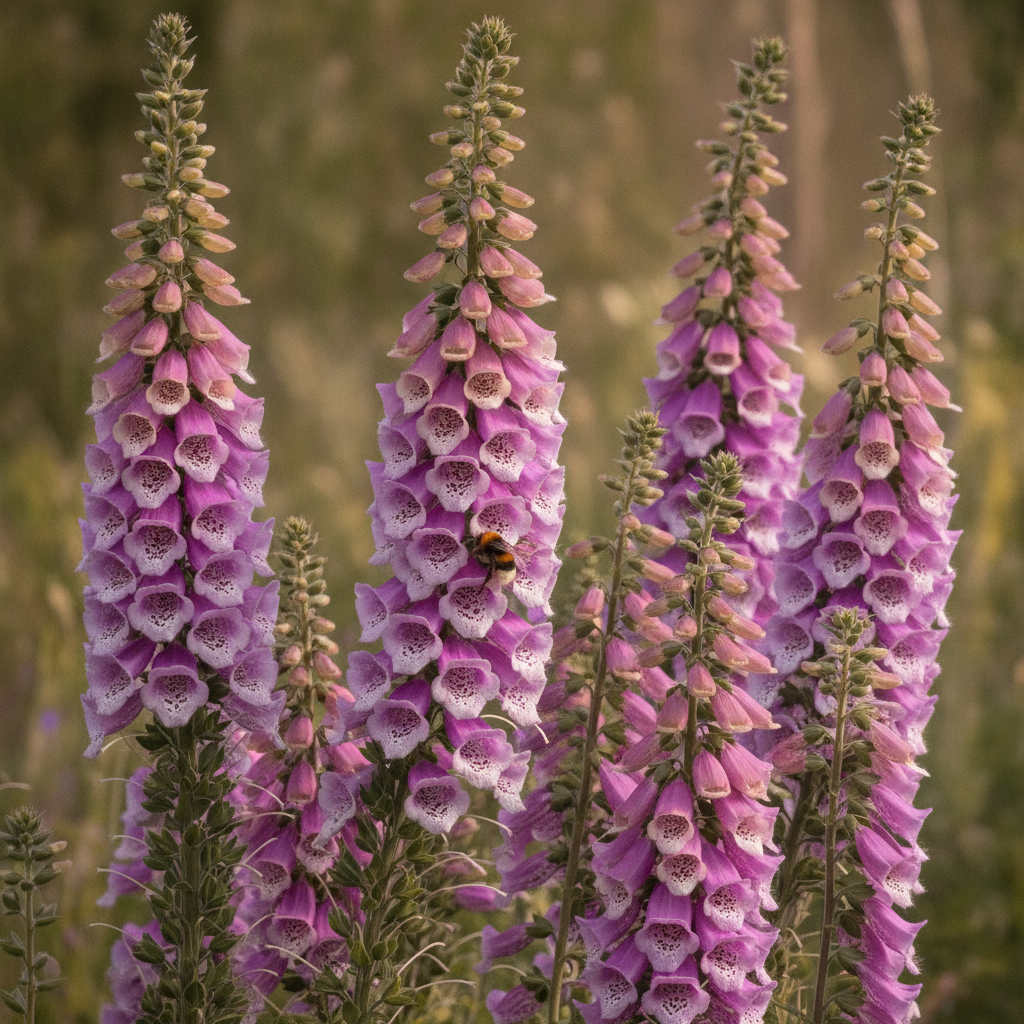 Vingerhoedskruid — Digitalis purpurea met hommel (illustratie)