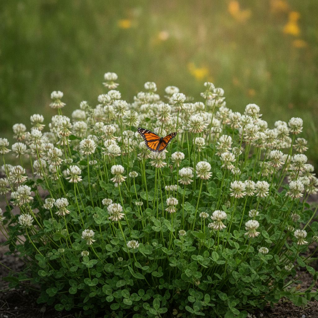Witte klaver — Trifolium repens met dagvlinder (illustratie)