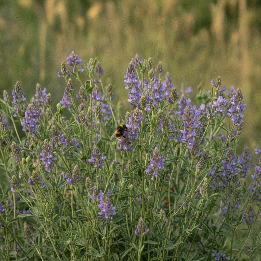 Luzerne — Medicago sativa met hommel (illustratie)