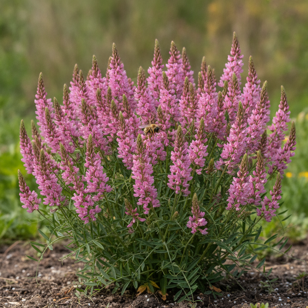 Esparcette — Onobrychis viciifolia met solitaire bij (illustratie)