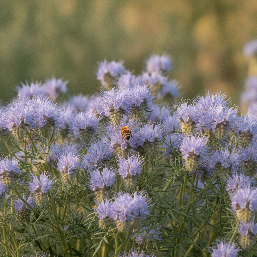 Phacelia — Phacelia tanacetifolia met honingbij (illustratie)