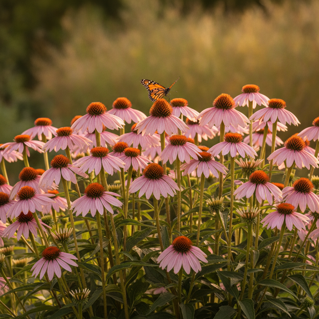 Echinacea — Echinacea purpurea met dagvlinder (illustratie)