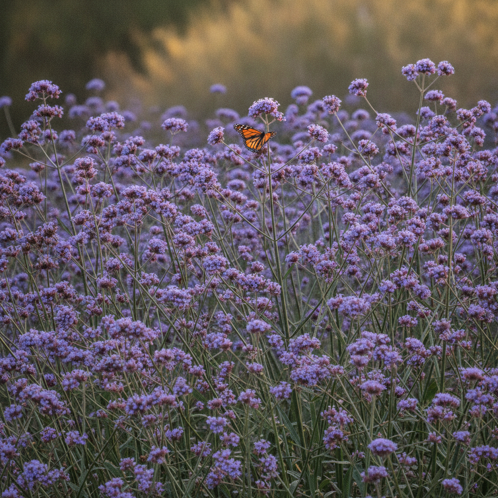 IJzerhard — Verbena bonariensis met dagvlinder (illustratie)