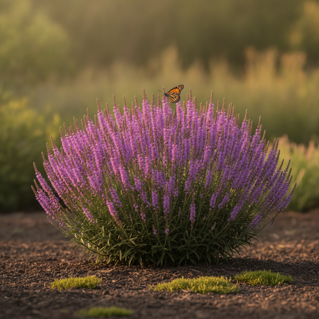 Liatris — Liatris spicata met dagvlinder (illustratie)