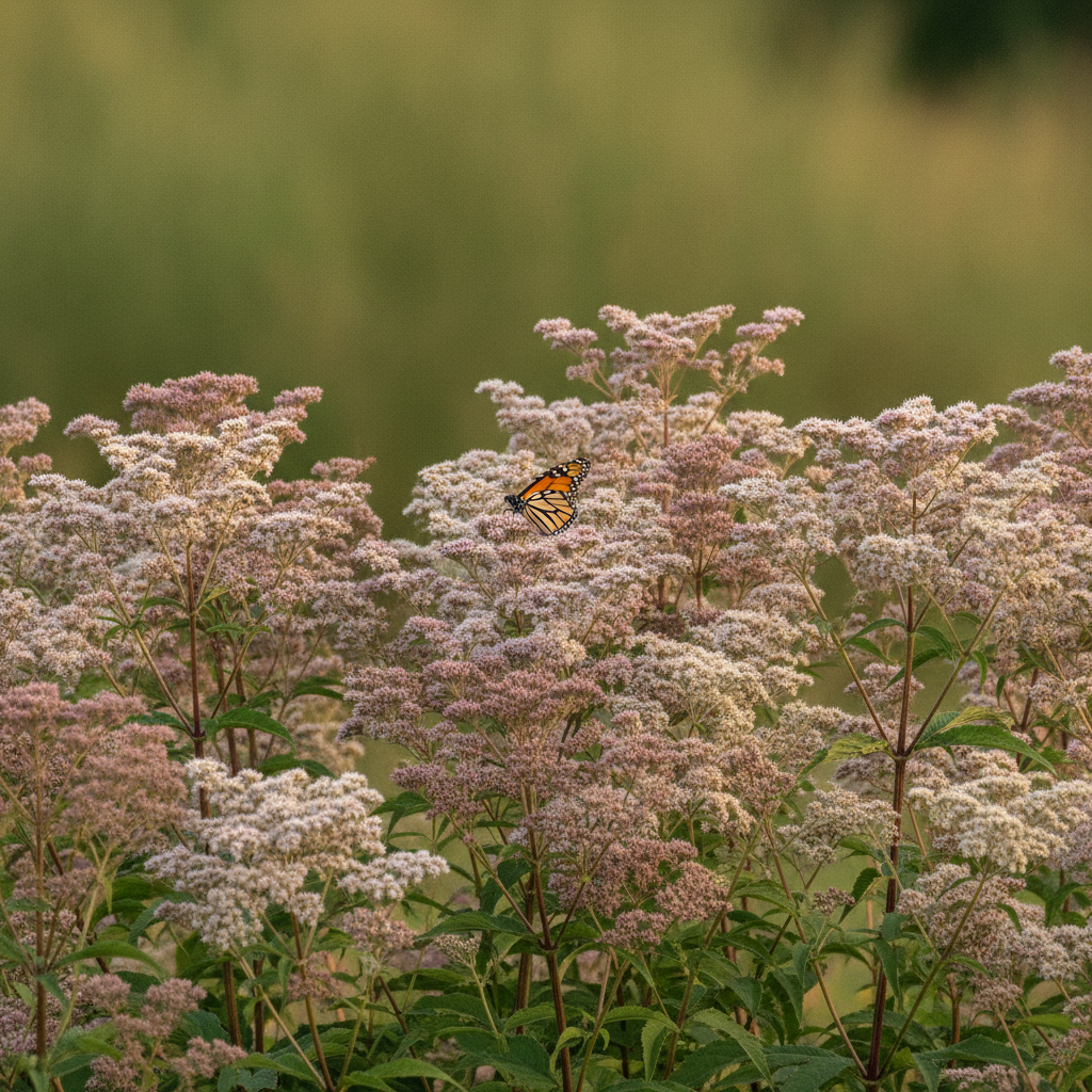 Koninginnekruid — Eupatorium cannabinum met dagvlinder (illustratie)