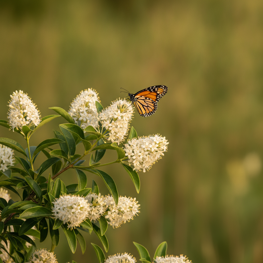 Liguster — Ligustrum vulgare met dagvlinder (illustratie)