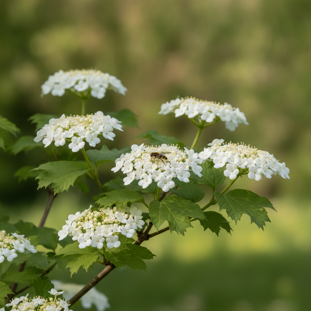 Gelderse roos — Viburnum opulus met zweefvlieg (illustratie)