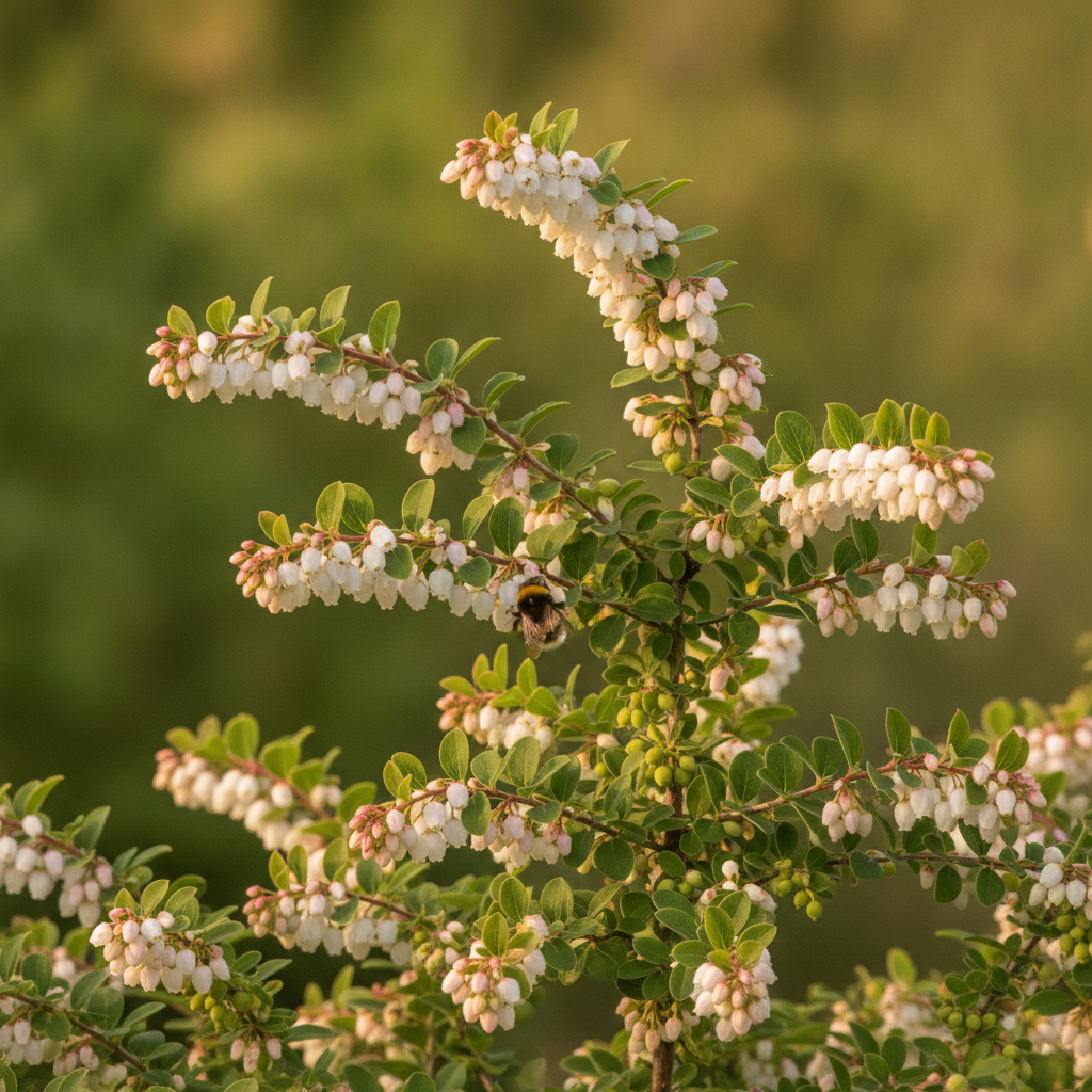 Sneeuwbes — Symphoricarpos albus met hommel (illustratie)