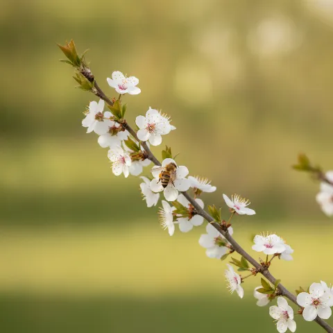 Fruitboom — Malus/Pyrus/Prunus spp. met solitaire bij (illustratie)