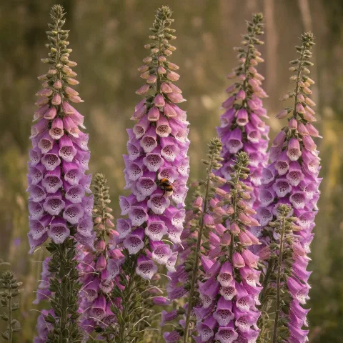 Vingerhoedskruid — Digitalis purpurea met hommel (illustratie)