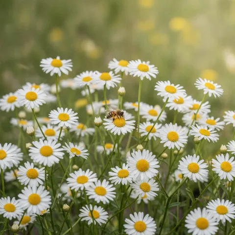 Margriet — Leucanthemum vulgare met solitaire bij (illustratie)