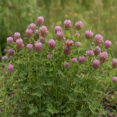 Rode klaver — Trifolium pratense met dagvlinder (illustratie)