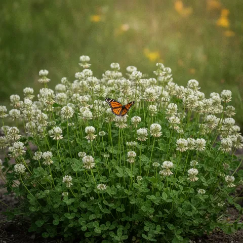 Witte klaver — Trifolium repens met dagvlinder (illustratie)