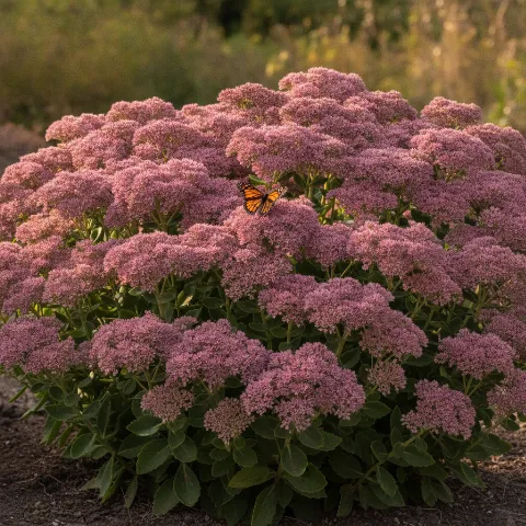Hemelsleutel — Hylotelephium spectabile / Sedum met dagvlinder (illustratie)