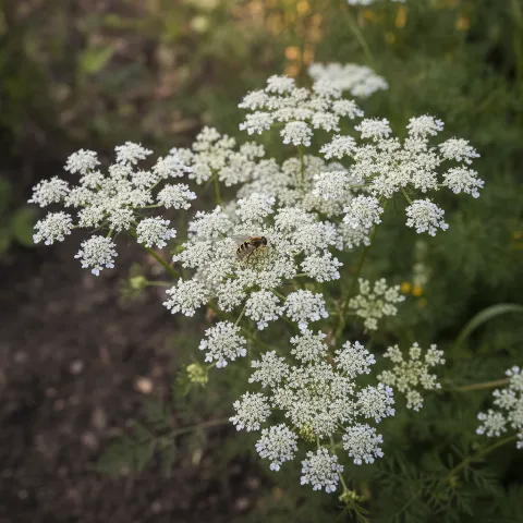 Wilde peen — Daucus carota met zweefvlieg (illustratie)