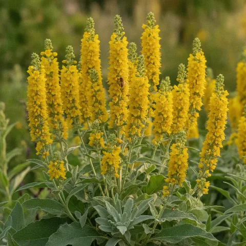 Toorts — Verbascum spp. met solitaire bij (illustratie)