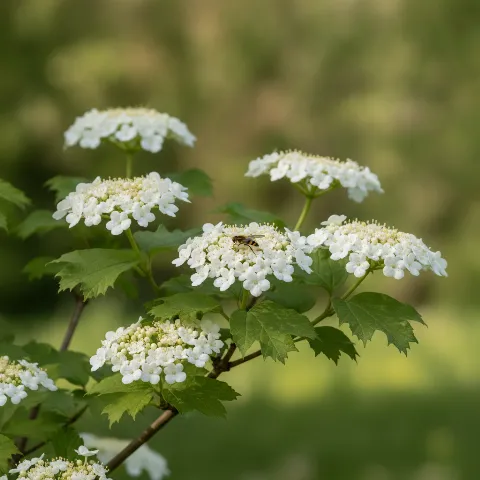 Gelderse roos — Viburnum opulus met zweefvlieg (illustratie)