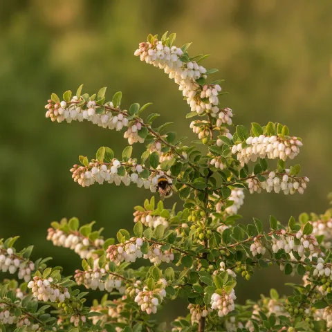 Sneeuwbes — Symphoricarpos albus met hommel (illustratie)