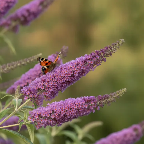 Vlinderstruik — Buddleja davidii met dagvlinder (illustratie)