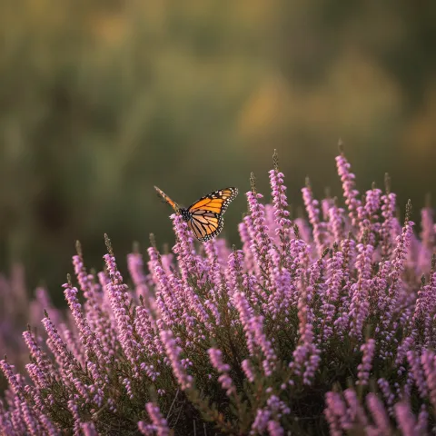 Struikhei — Calluna vulgaris met dagvlinder (illustratie)